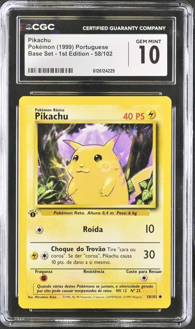 Pokemon Pikachu Base Set 1st Edition 58/102 Portuguese CGC 10 Gem Mint