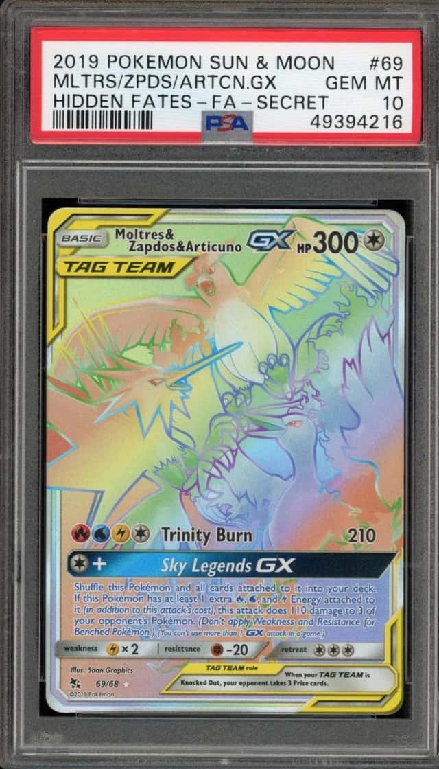 Pokemon Moltres & Zapdos & Articuno Gx Hidden Fates 69/68 Secret Rare PSA 10
