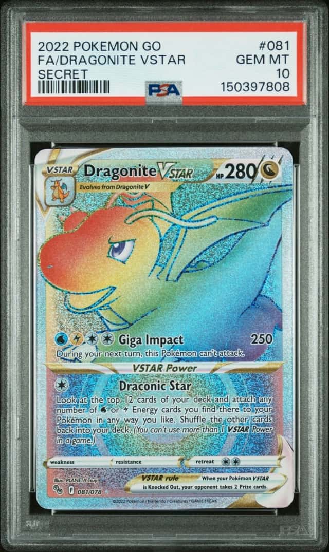 2022 POKEMON GO SECRET #081 FULL ART/DRAGONITE VSTAR PSA 10