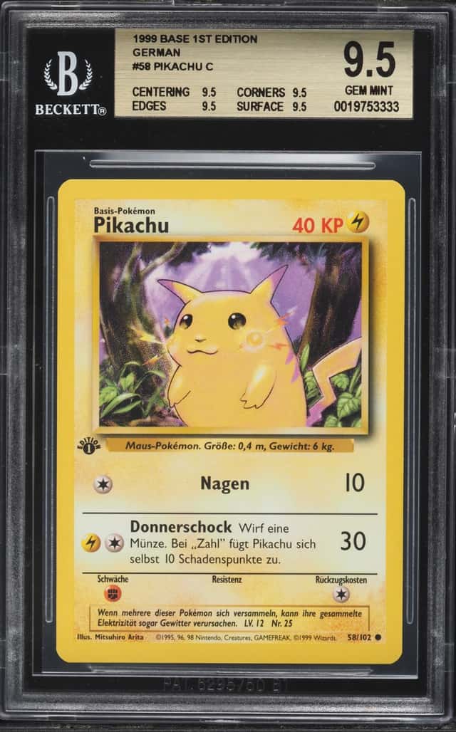 1999 Pokemon German Base Set 1st Edition Pikachu #58 BGS 9.5 GEM MINT