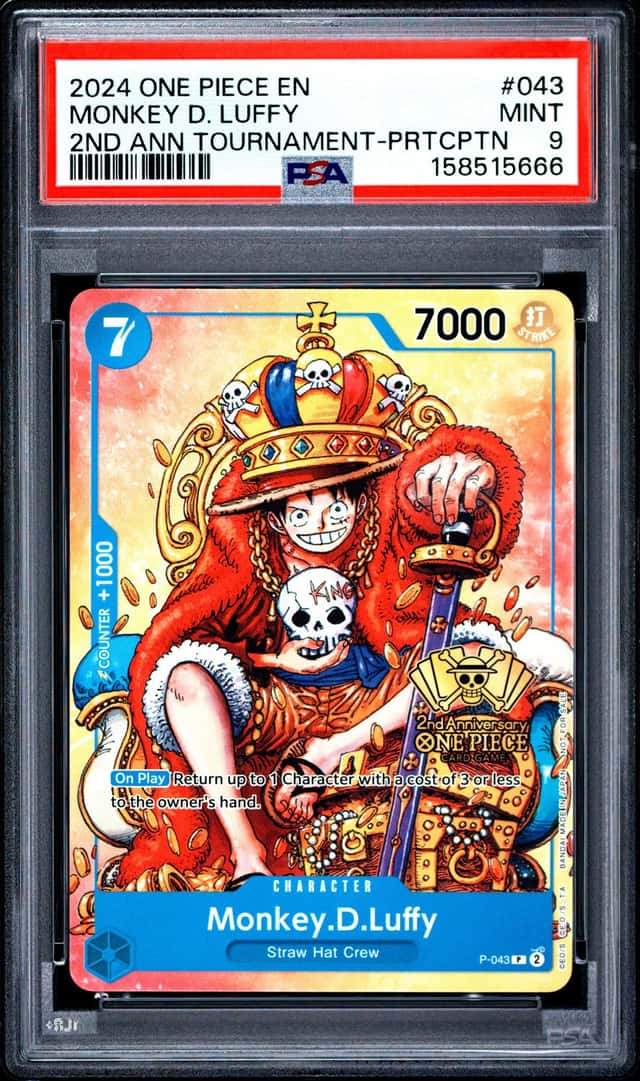 One Piece Monkey D Luffy 2nd Anniversary Tournament PRTCPTN P-043 PSA 9 Mint