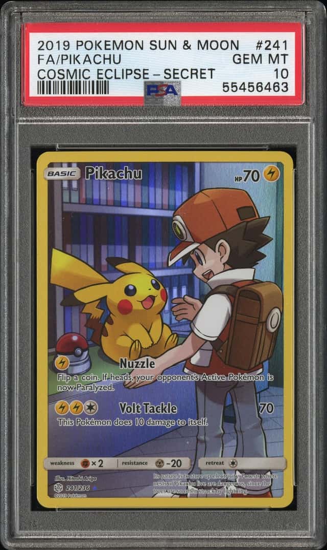 2019 POKEMON SUN & MOON COSMIC ECLIPSE SECRET #241 FULL ART/PIKACHU PSA 10
