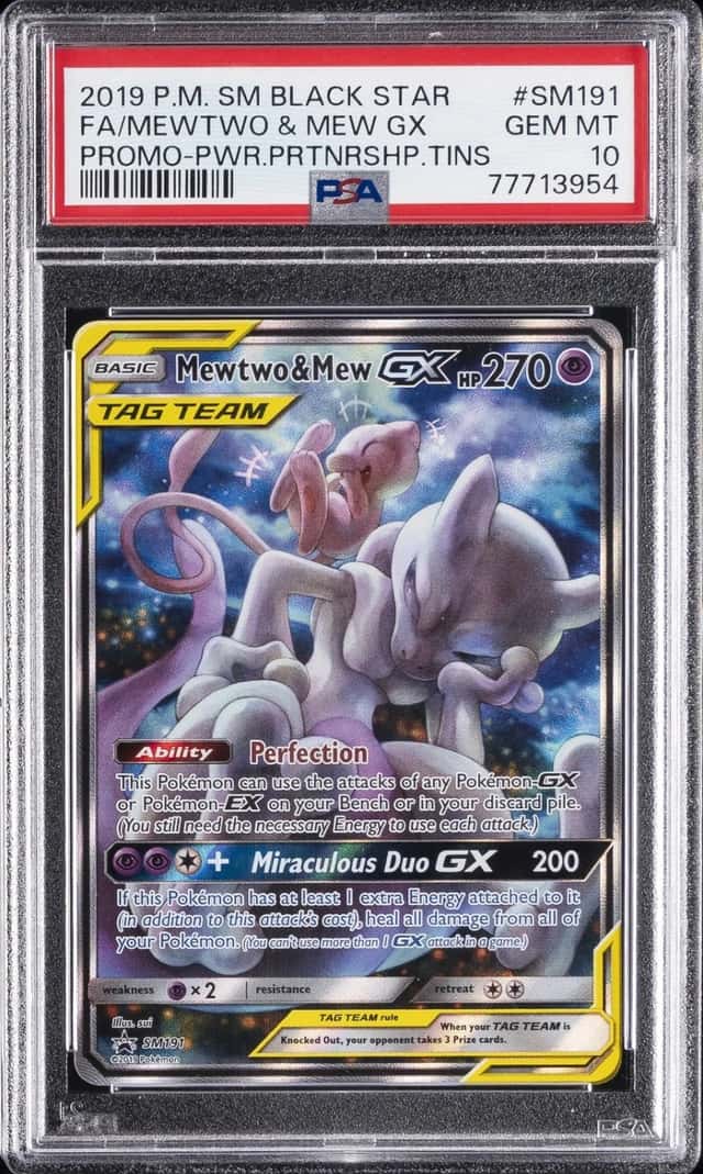 2019 POKEMON SM POWER PARTNERSHIP TINS #SM191 FULL ART/MEWTWO & MEW GX PSA 10