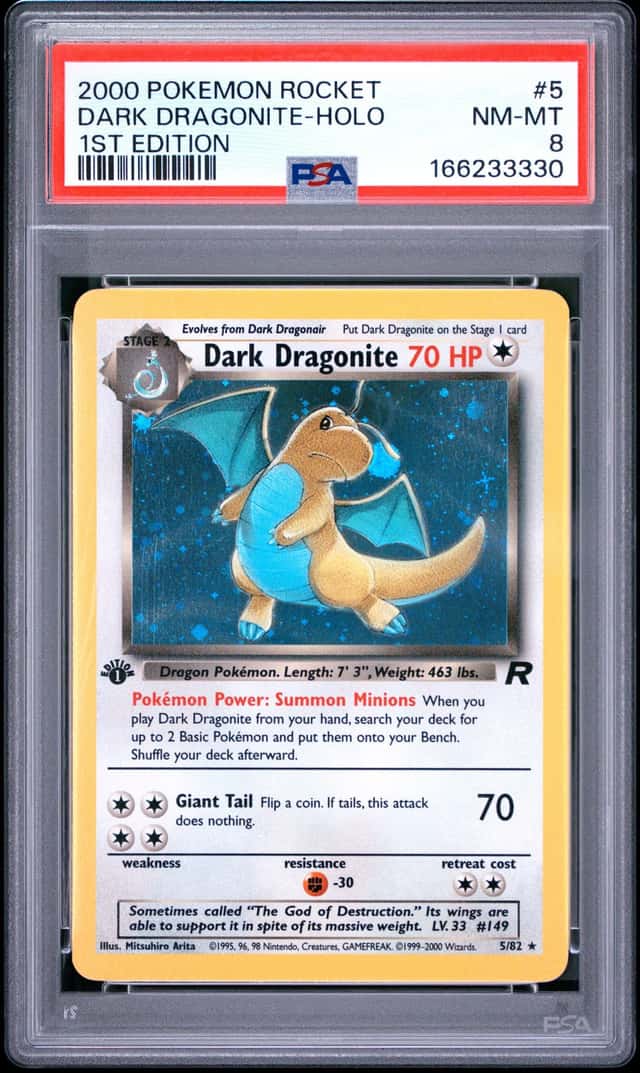 2000 POKEMON ROCKET 1ST EDITION #5 DARK DRAGONITE-HOLO PSA 8