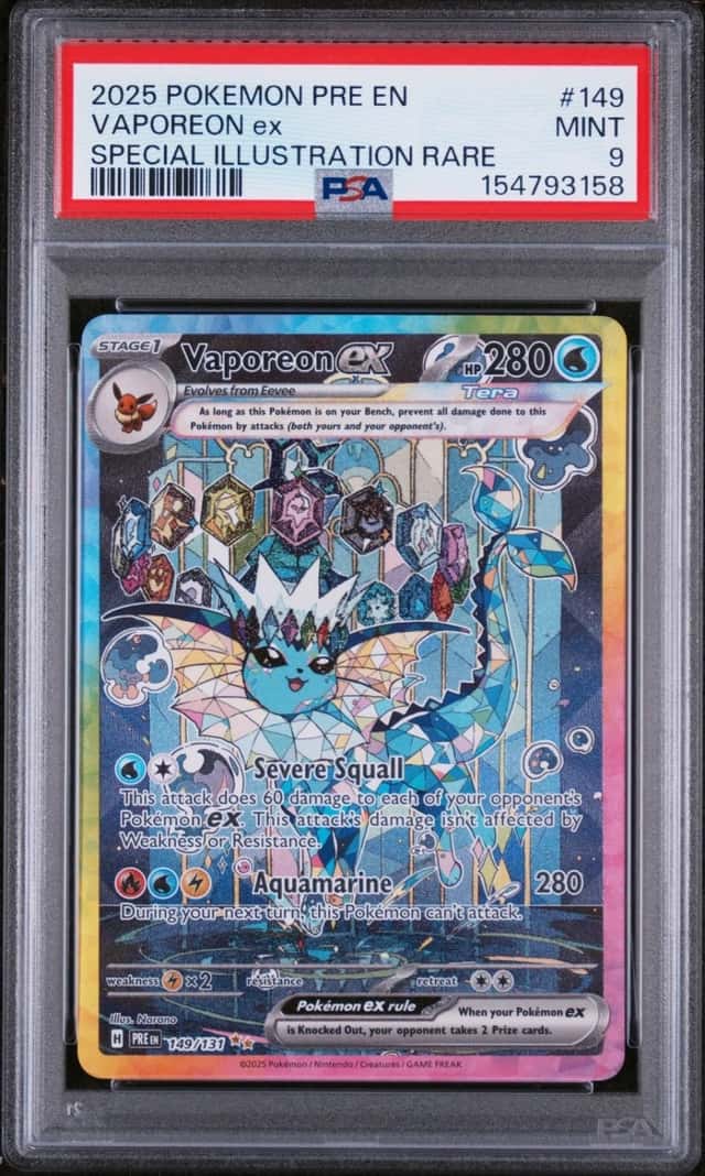 2025 POKEMON PRISMATIC EVOLUTIONS SPECIAL ILLUSTRATION RARE VAPOREON EX PSA 9