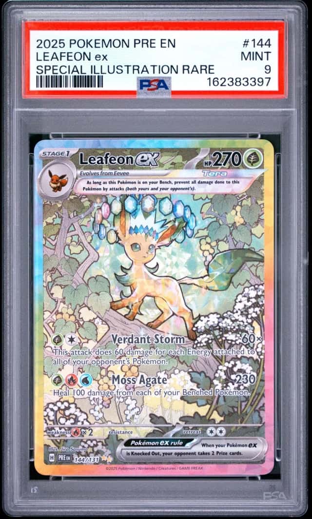 2025 POKEMON PRISMATIC EVOLUTIONS SPECIAL ILLUSTRATION RARE LEAFEON EX PSA 9