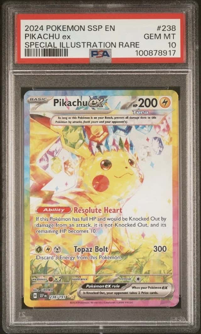 2024 Pokemon SV Surging Sparks SSP EN Pikachu Ex #238/191 Illustration PSA 10