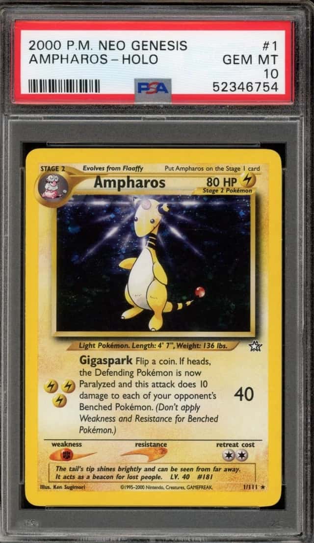 Pokemon Ampharos Holo Neo Genesis Unlimited 1/111 PSA 10 Gem Mint