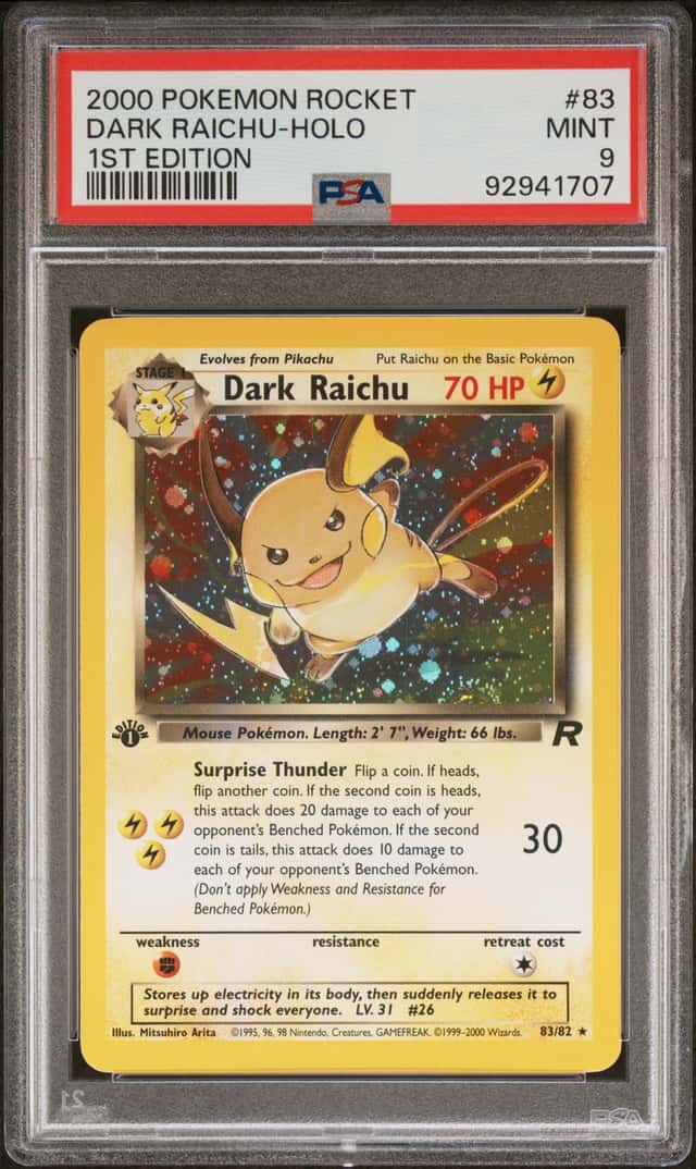 Pokemon Dark Raichu Holo Secret Rare Team Rocket 83 1st Edition PSA 9 Mint