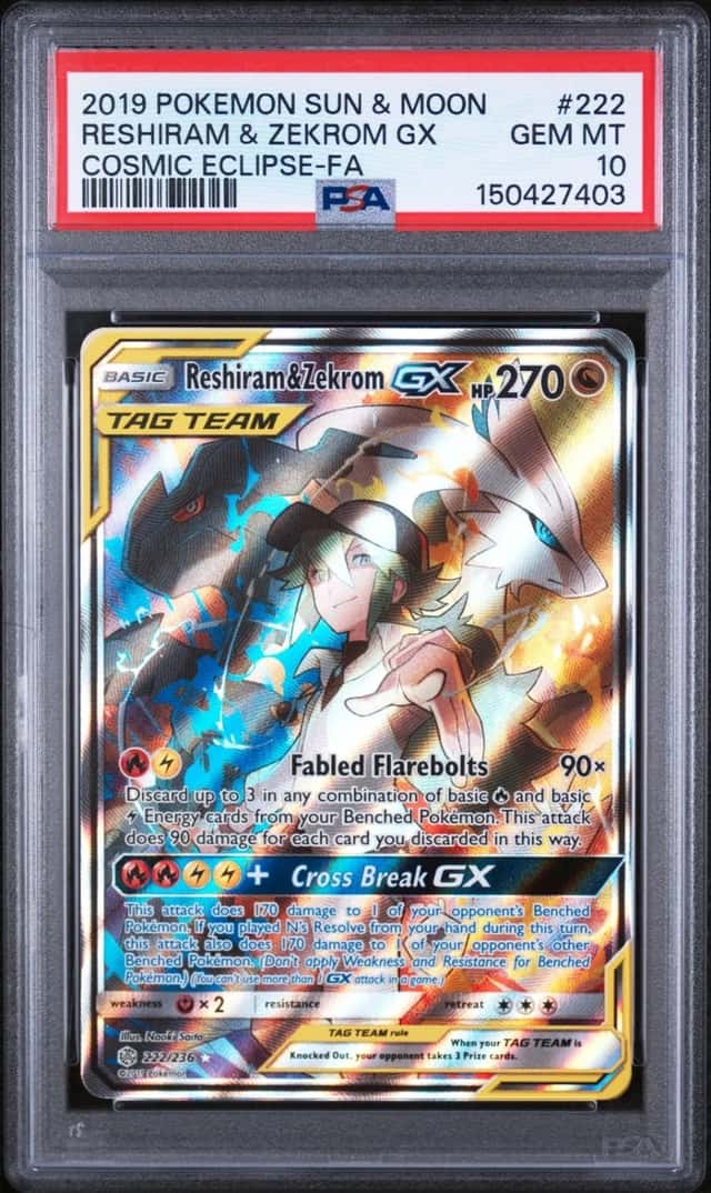 Pokemon Reshiram & Zekrom Gx Cosmic Eclipse Full Art 222/236 PSA 10 Gem Mint