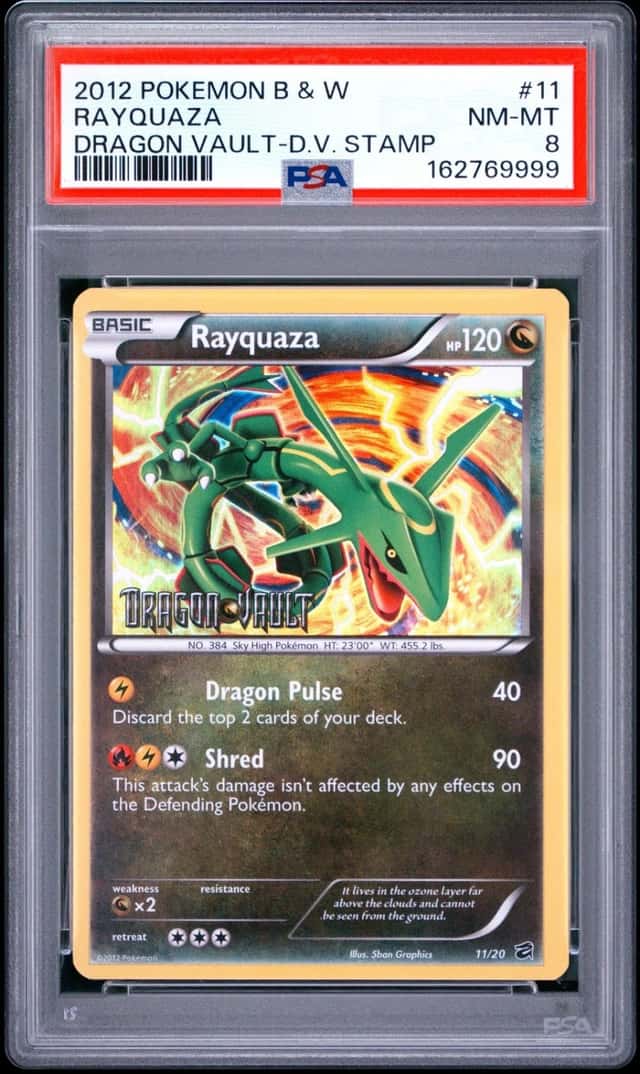 2012 POKEMON BLACK & WHITE DRAGON VAULT DRAGON VAULT STAMP #11 RAYQUAZA PSA 8