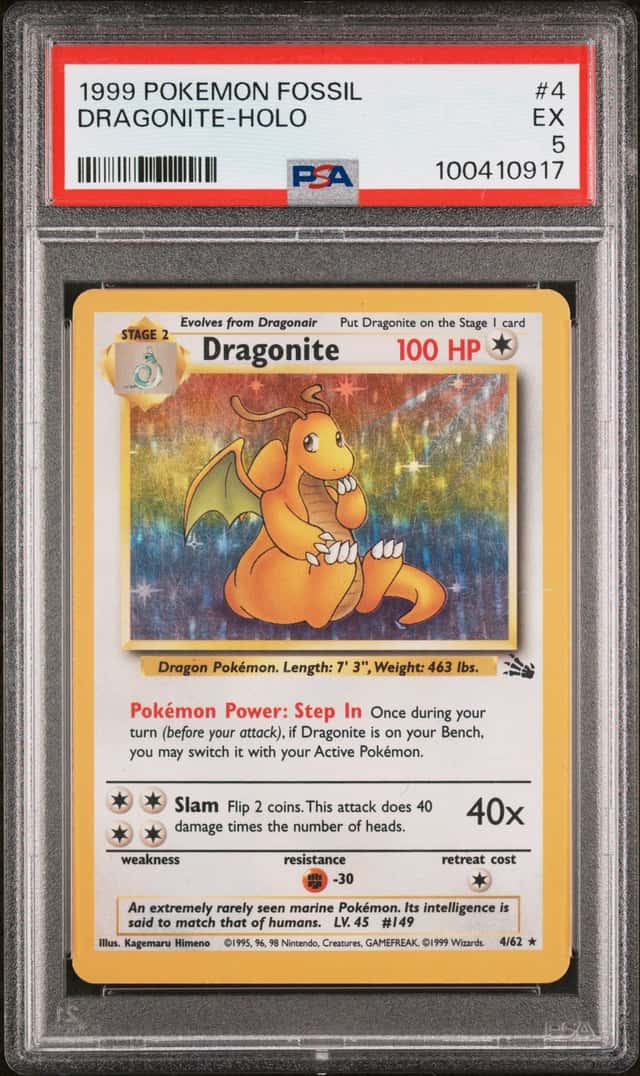1999 POKEMON FOSSIL #4 DRAGONITE-HOLO PSA 5