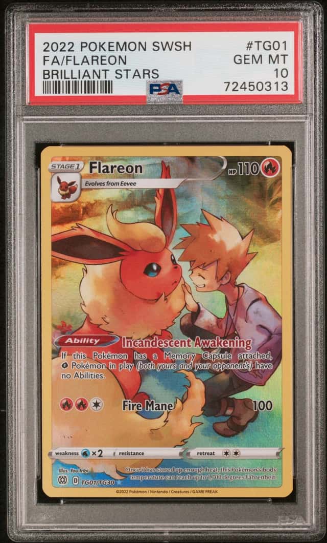 Pokemon 2022 Flareon TG01/TG30 Brilliant Stars TG Full Art Holo PSA 10