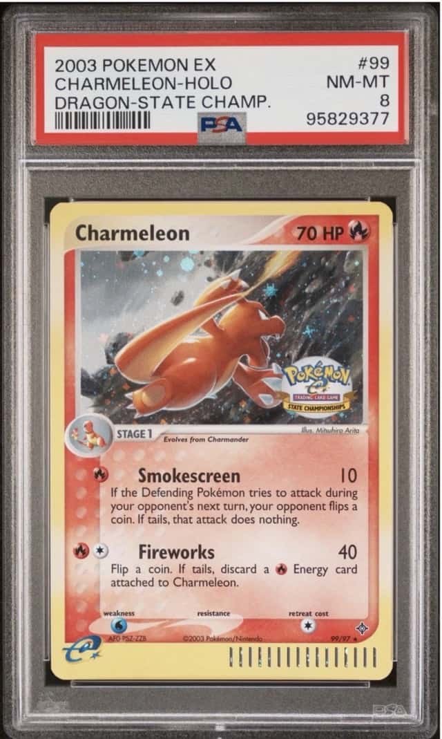 2003 POKEMON EX DRAGON #99 CHARMELEON-HOLO DRAGON-STATE CHAMP. PSA 8