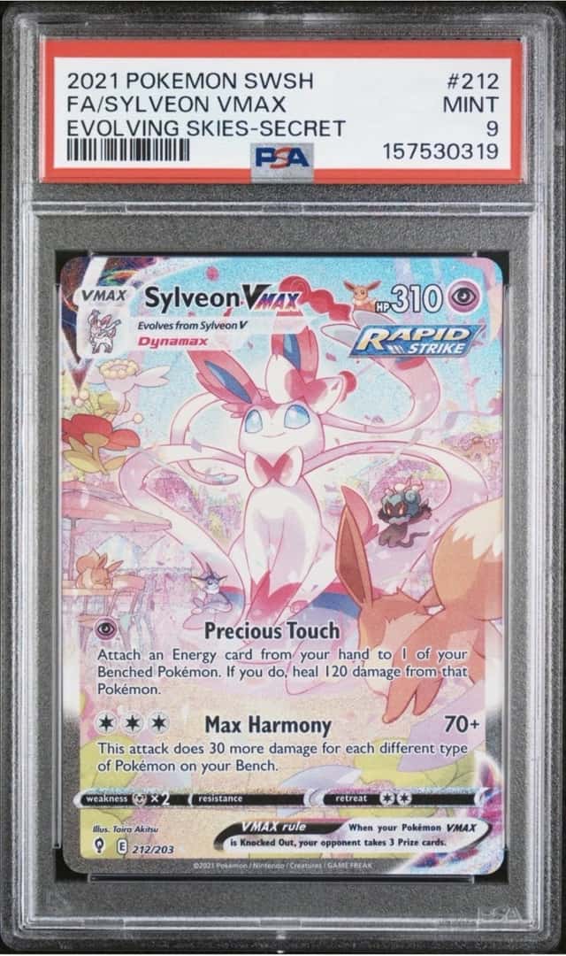 2021 POKEMON SWORD & SHIELD EVOLVING SKIES #212 FA/SYLVEON VMAX PSA 9
