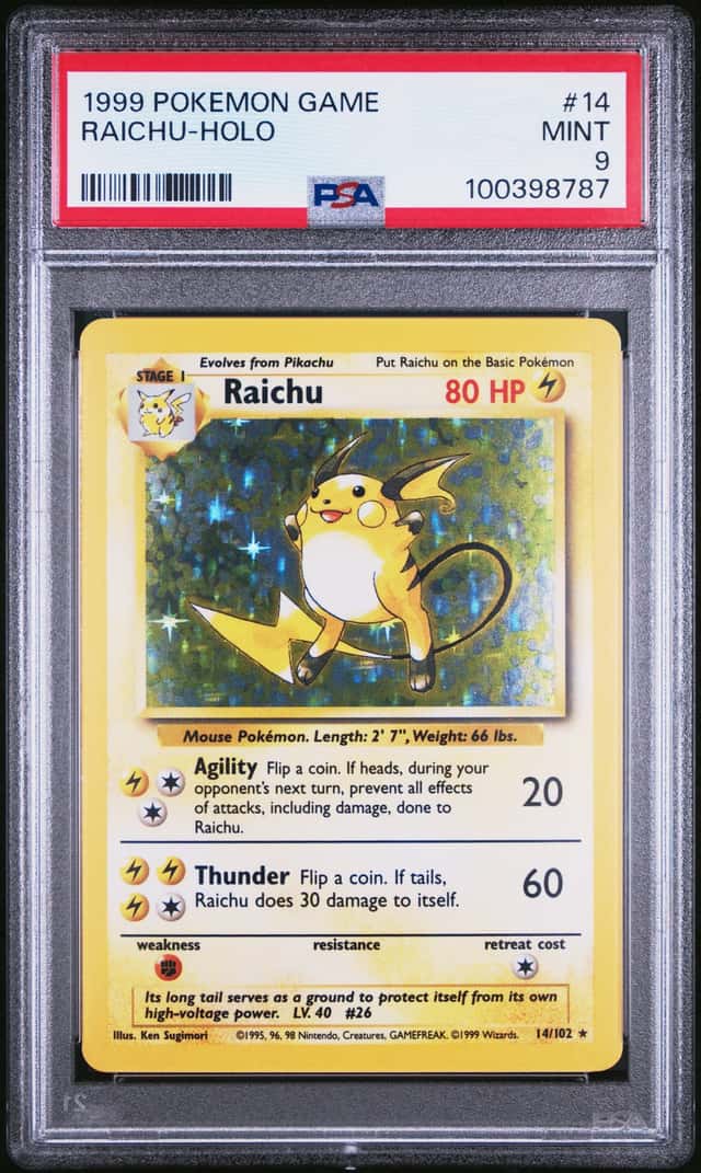 1999 Pokemon Unlimited Raichu Rare Holo #14/102 PSA 9
