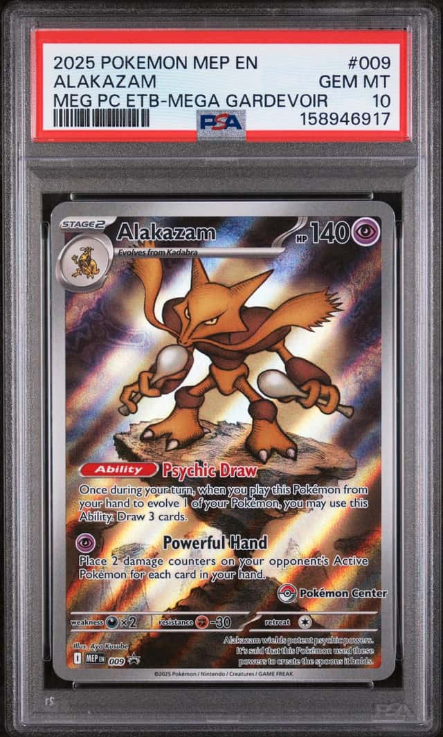 2025 Pokemon Center Exclusive MEP Black Star Promo Alakazam #009 PSA 10 GEM MINT