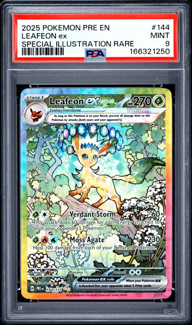 2025 Pokémon Prismatic Evolutions Leafeon ex 144/131 SIR PSA 9 Mint