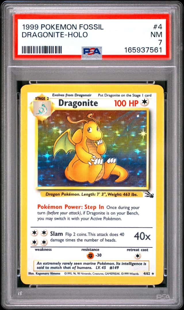 POKEMON DRAGONITE 1999 FOSSIL #4 HOLO PSA 7