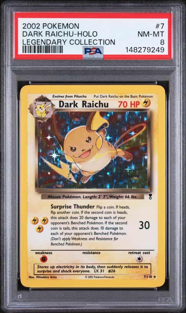 2002 Pokemon Legendary Collection #7 Dark Raichu Holo PSA 8 NM-MT