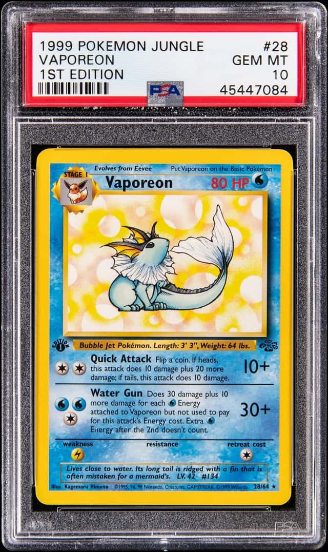 1999 Pokemon Jungle 1st Edition #28 Vaporeon - PSA GEM MT 10