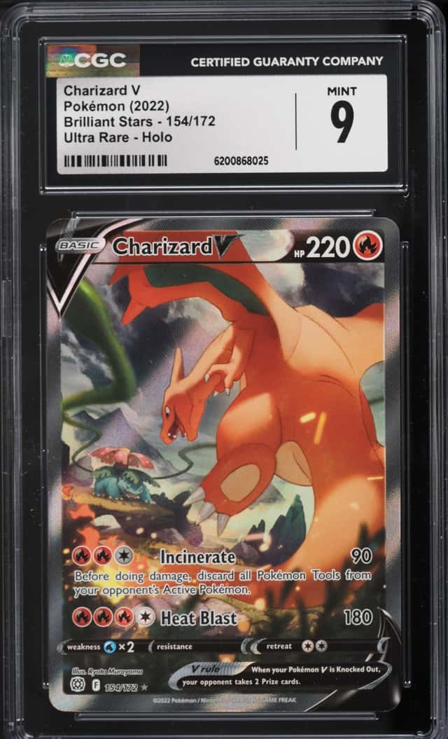 2022 Pokemon Sword & Shield Brilliant Stars Full Art Charizard V #154 CGC 9 MINT