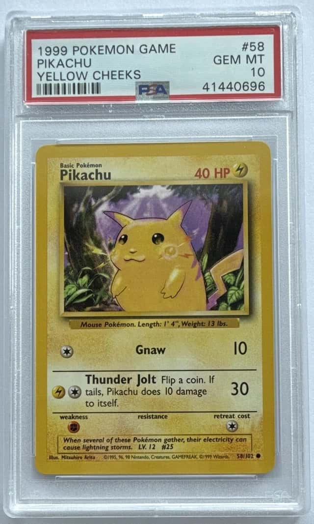 WOTC Pikachu Base Set Regular 58/102 PSA 10 1999 Yellow Cheeks