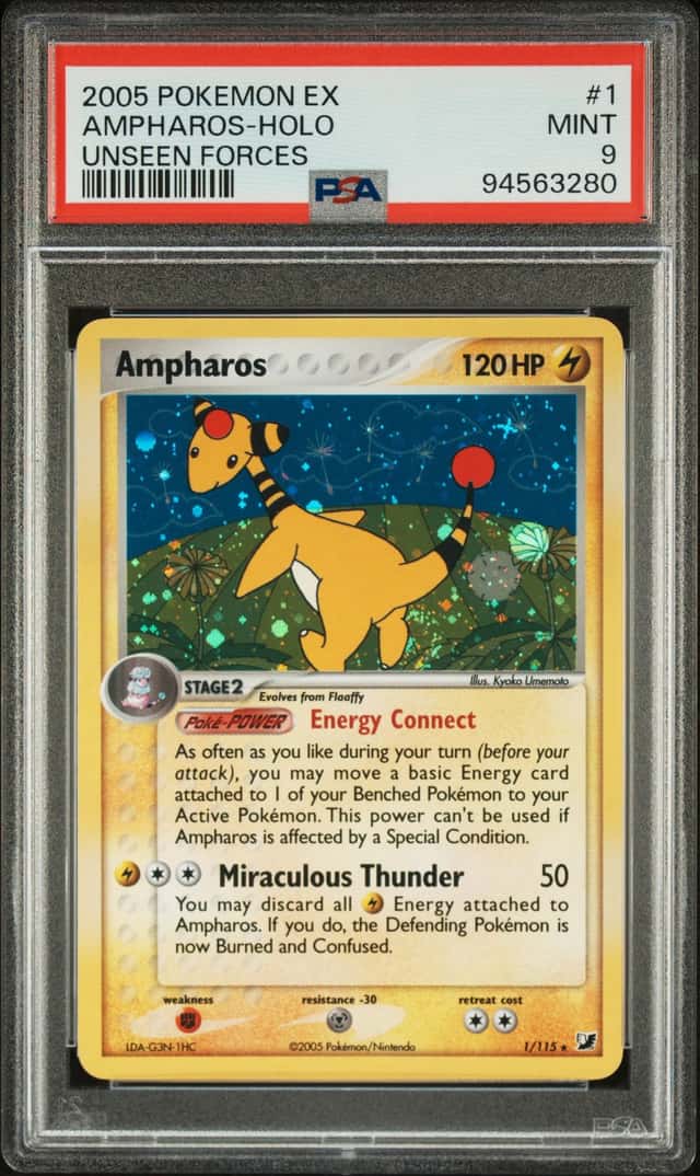 Ampharos Holo Pokemon EX Unseen Forces PSA 9 MINT 2005