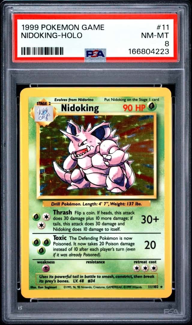 1999 POKEMON BASE SET UNLIMITED #11 NIDOKING-HOLO PSA 8