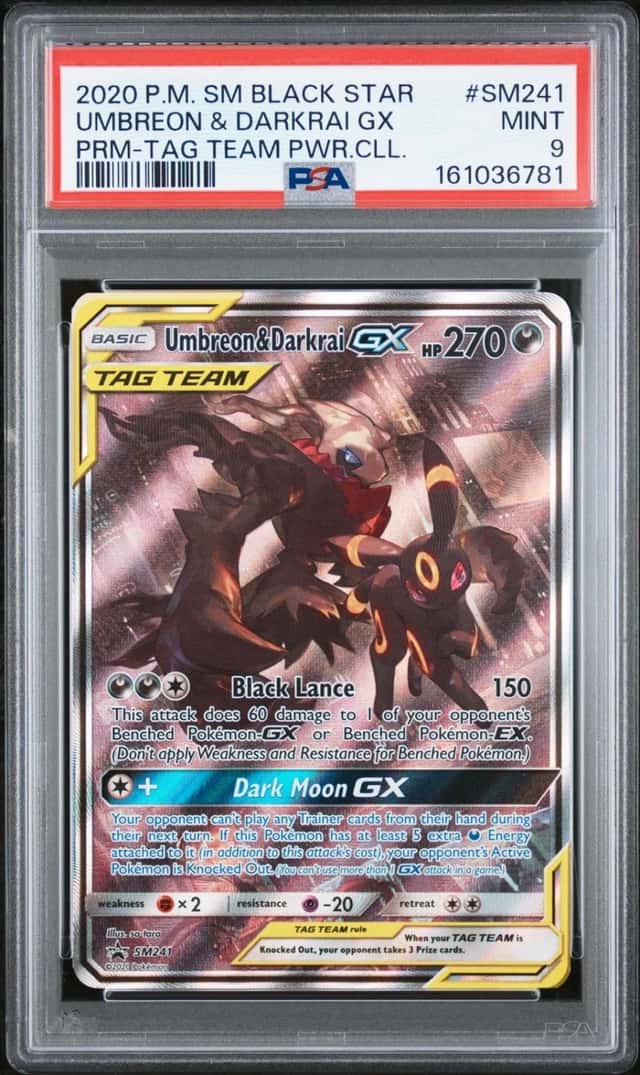 2020 POKEMON SM TAG TEAM POWERS COLLECTION UMBREON & DARKRAI GX PSA 9