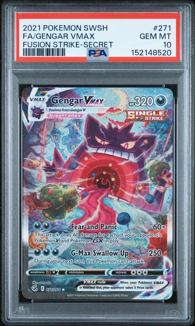 2021 POKEMON SWORD & SHIELD FUSION STRIKE SECRET FULL ART/GENGAR VMAX PSA 10