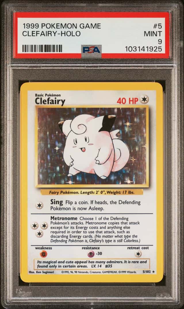 1999 POKEMON BASE SET UNLIMITED #5 CLEFAIRY-HOLO PSA 9