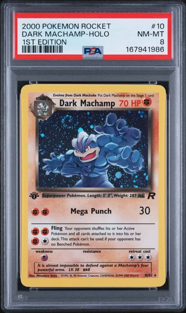 2000 POKEMON ROCKET 1ST EDITION #10 DARK MACHAMP-HOLO PSA 8