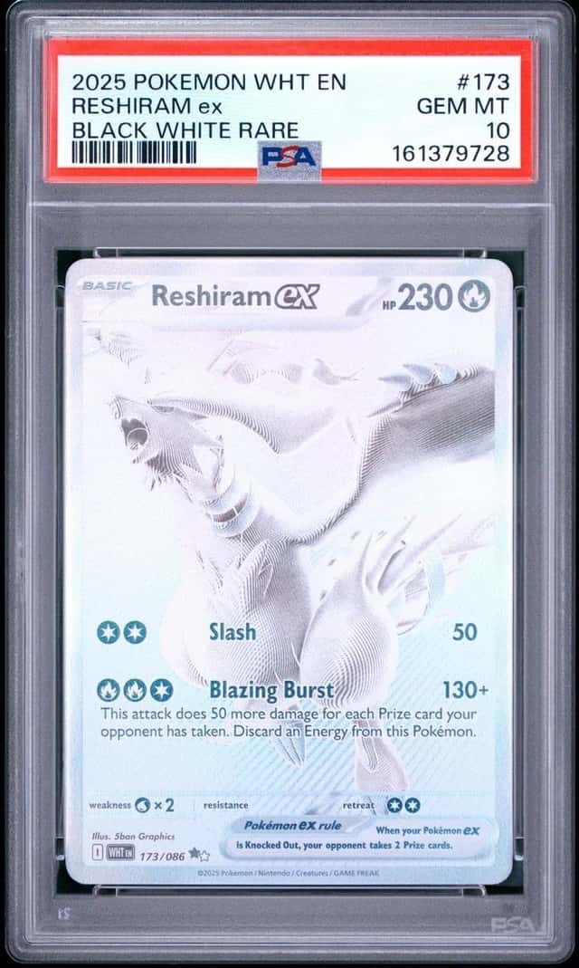 2025 POKEMON WHT EN-WHITE FLARE BLACK WHITE RARE #173 RESHIRAM EX PSA 10