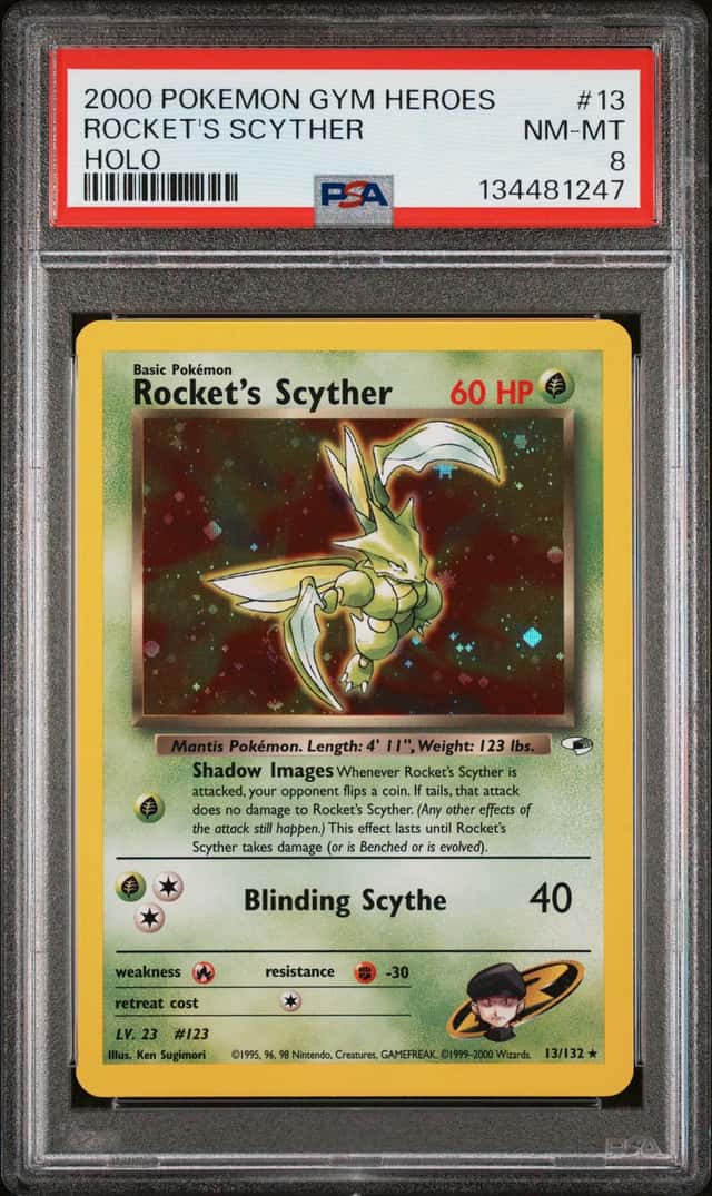 2000 Pokemon Gym Heroes Rocket's Scyther Holo #013/132 PSA 8