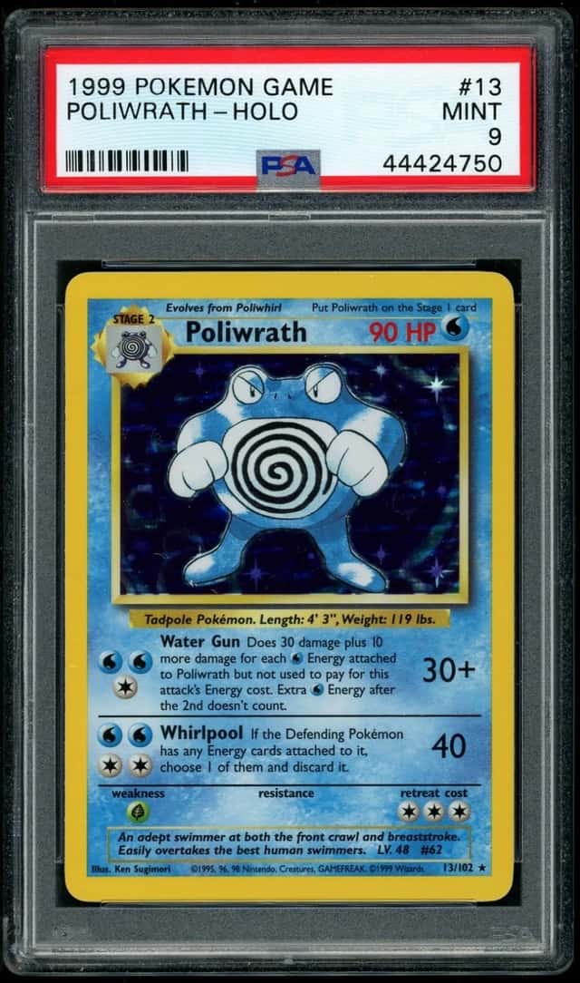 1999 POKEMON GAME BASE SET POLIWRATH-HOLO #13 PSA 9