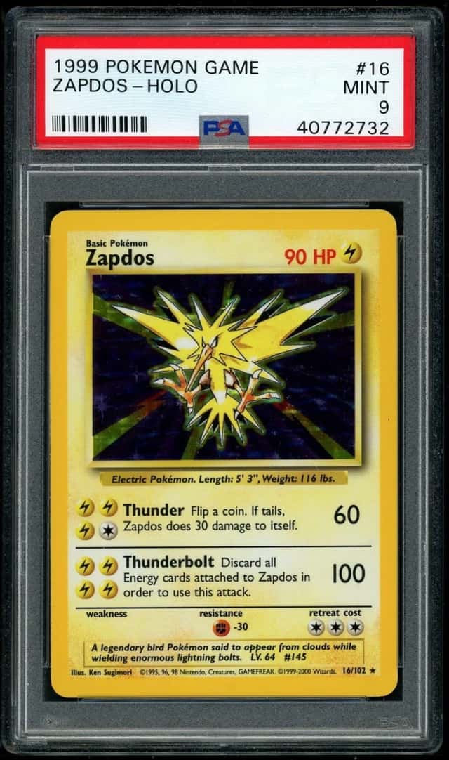 1999 POKEMON GAME BASE SET  ZAPDOS-HOLO #16 PSA 9