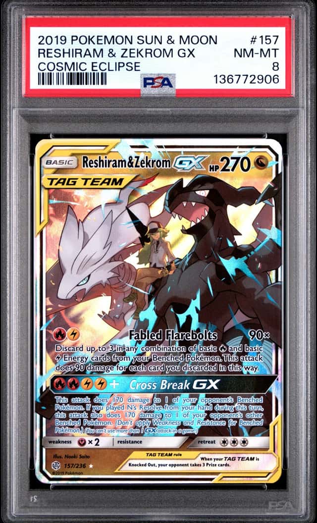 Reshiram & Zekrom GX 2019 Pokemon Sun Moon Cosmic Eclipse #157/236 PSA 8