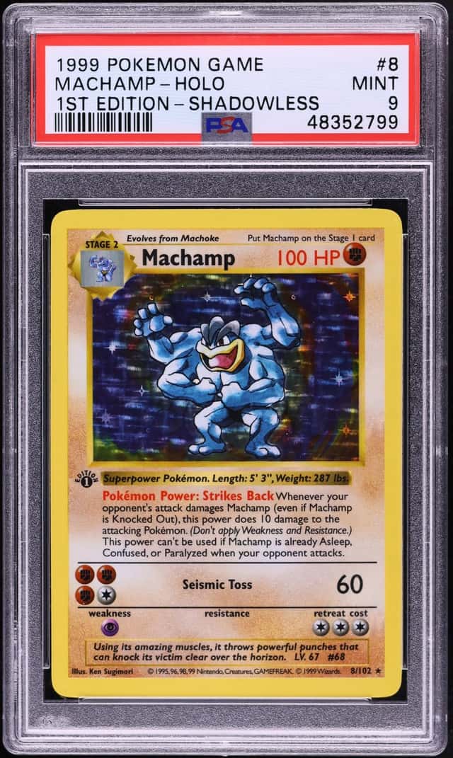 1999 Pokemon Base Set Shadowless 1st Edition Holo Machamp #8 PSA 9 MINT