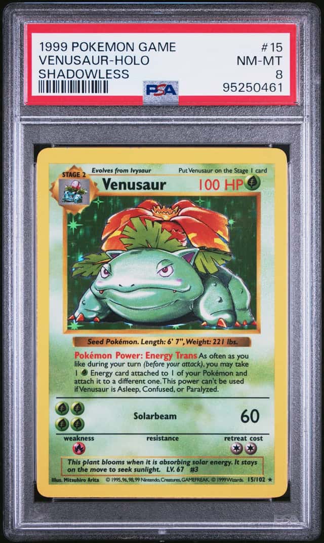 1999 Pokemon Base Set Shadowless Holo Venusaur #15 PSA 8 NM-MT