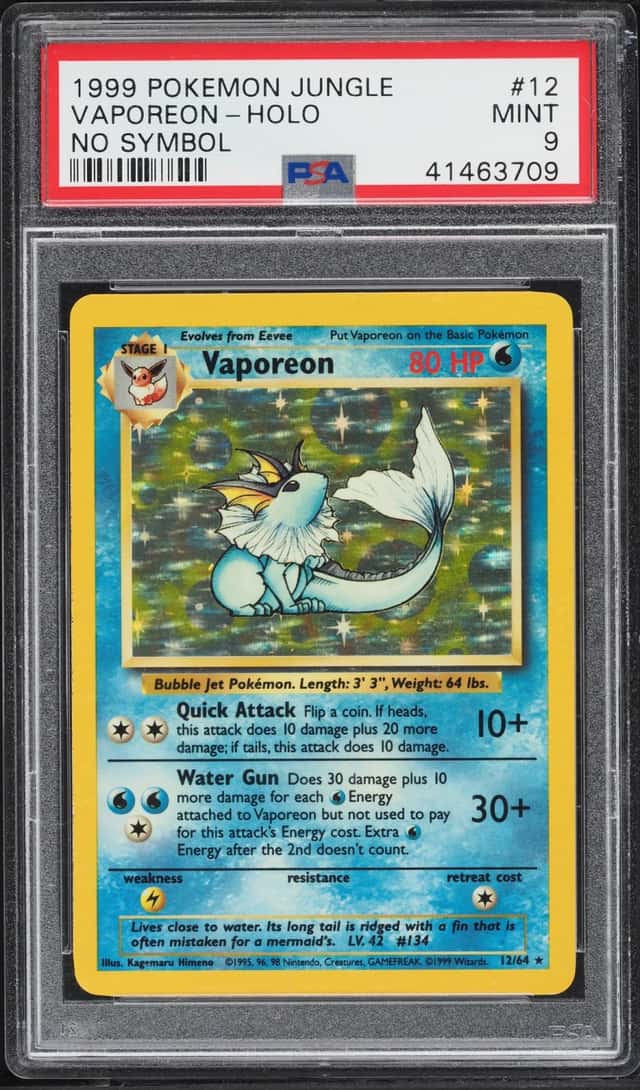 1999 Pokemon Jungle No Set Symbol Holo Vaporeon #12 PSA 9 MINT