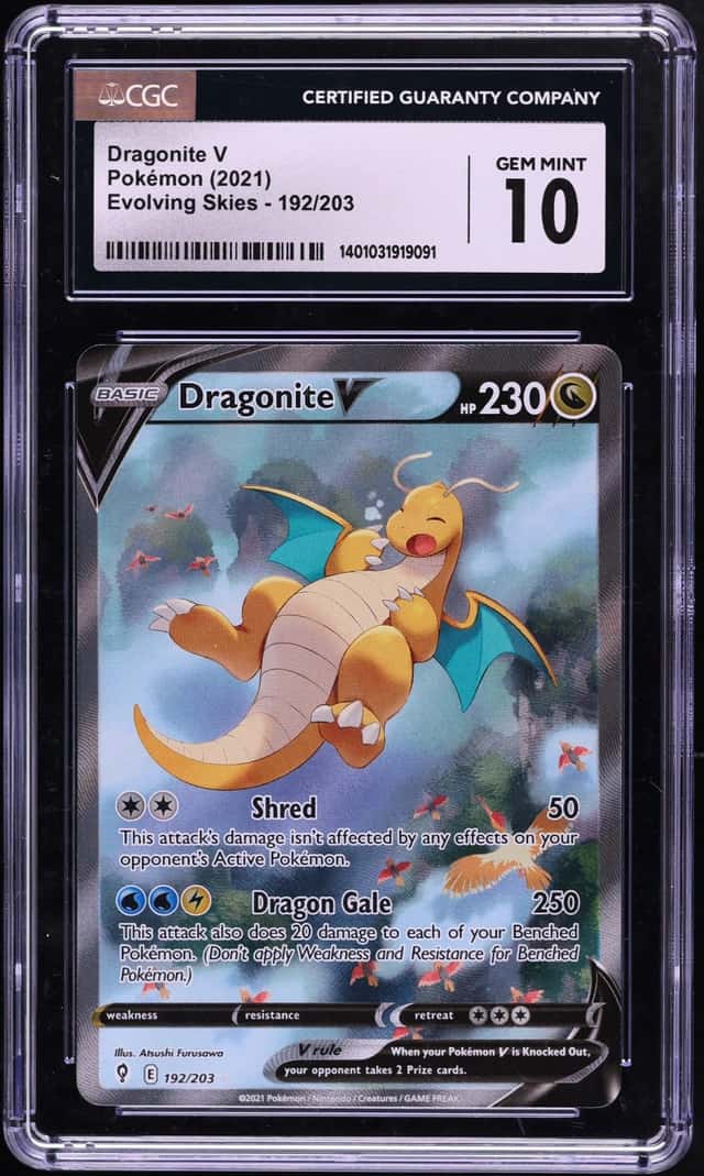 2021 Pokemon Sword & Shield Evolving Skies Full Art Dragonite V #192 CGC 10 GEM MINT