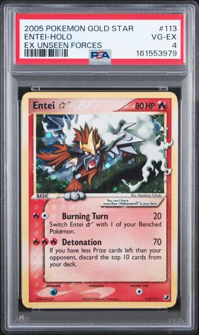 PSA 4 Pokemon TCG EX Unseen Forces #113/115 Entei GOLD STAR Holo No Reserve! 