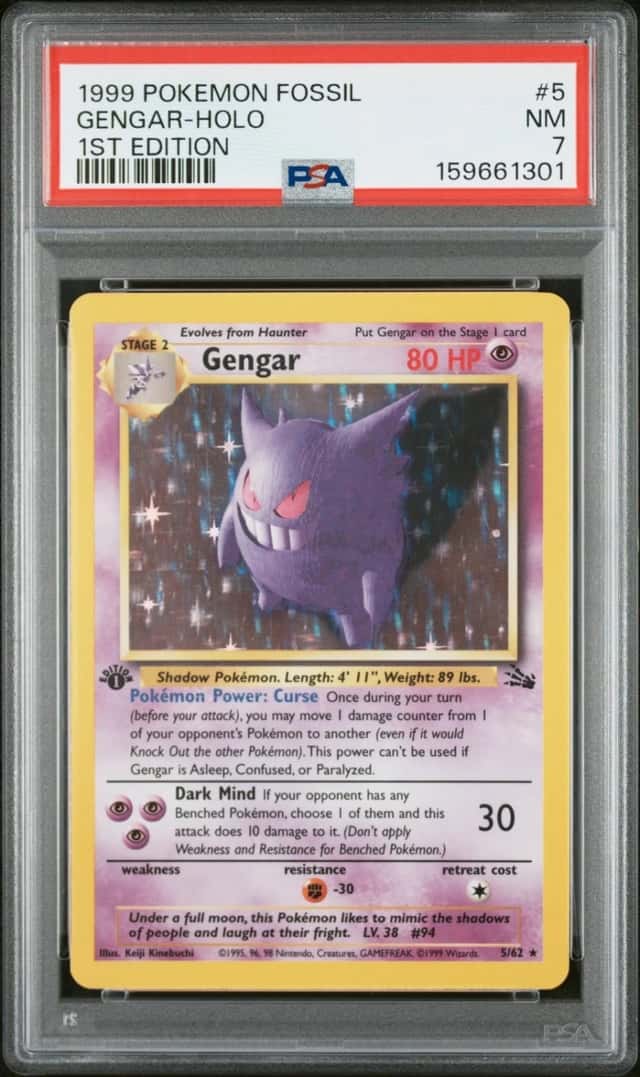 1999 POKEMON FOSSIL 1ST EDITION #5 GENGAR-HOLO PSA 7
