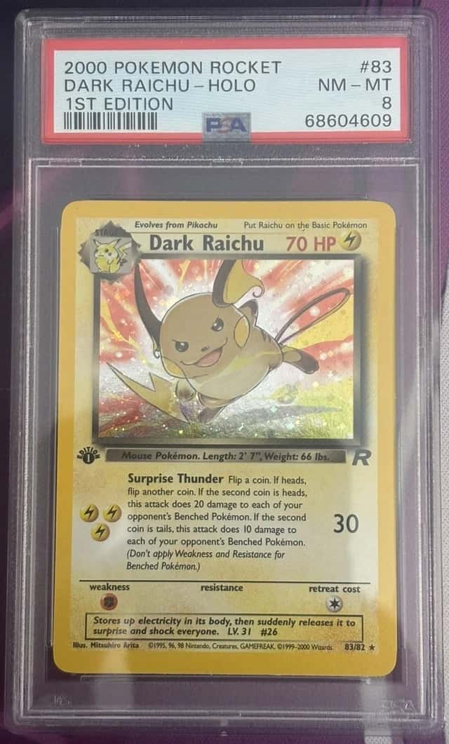 2000 POKEMON ROCKET 1ST EDITION #83 DARK RAICHU-HOLO PSA 8