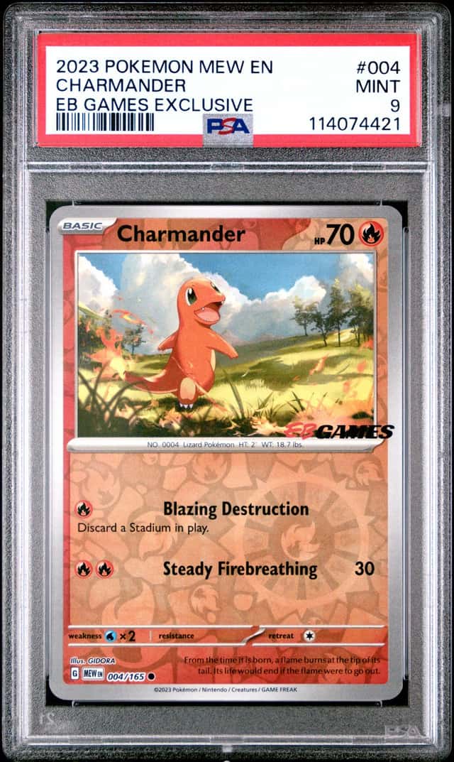 Pokemon Charmander 151 004/165 EB Games Exclusive Reverse Holo PSA 9 Mint