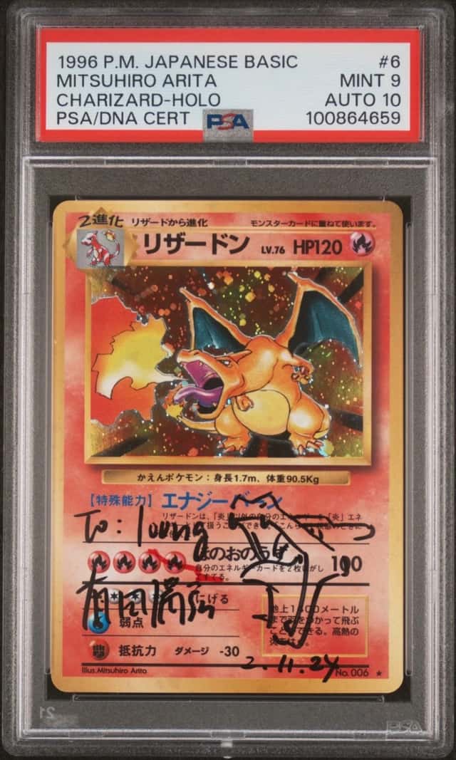 Pokemon Charizard Mitsuhiro Arita Sketch Auto 10 Holo Base Set 6 Japanese PSA 9
