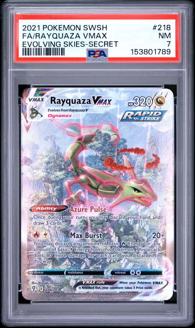 2021 Pokemon Sword & Shield Evolving Skies Rayquaza VMAX Fa PSA 7 NM #218
