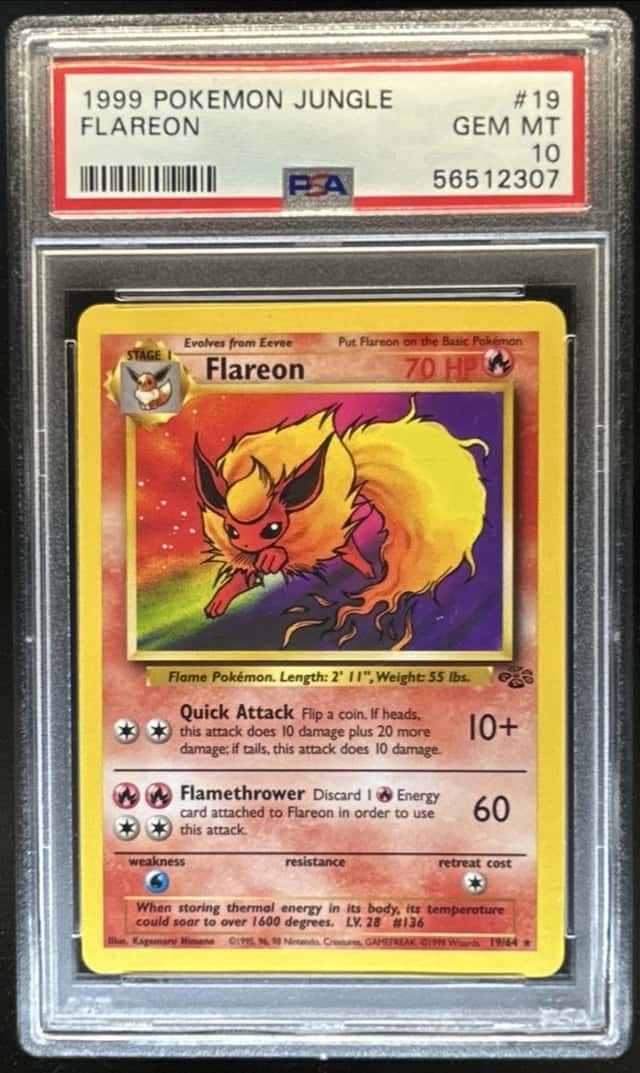 1999 Pokemon Jungle Flareon Rare #19/64 PSA 10 GEM MINT