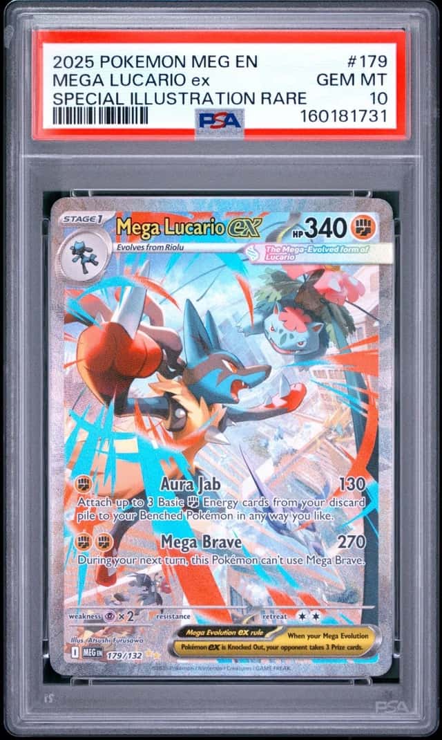 2025 POKEMON MEGA EVOLUTION SPECIAL ILLUSTRATION RARE MEGA LUCARIO EX PSA 10